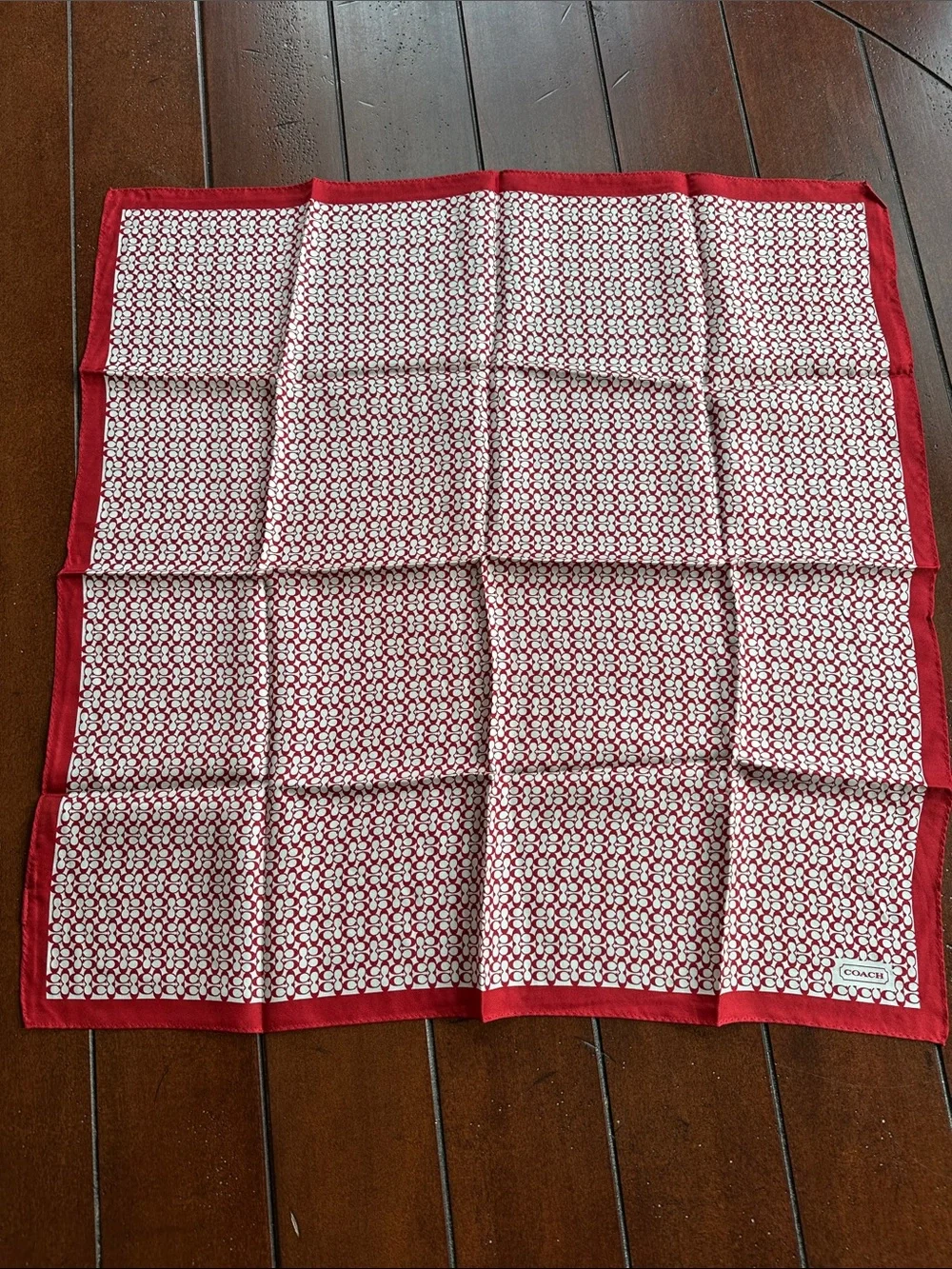 Coach Red and White Signature Pattern Scarf